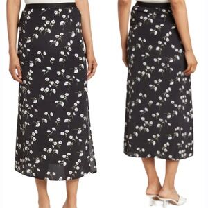 Sanctuary Black Floral Print Midi‎ Skirt Side Split Women's Size XL New